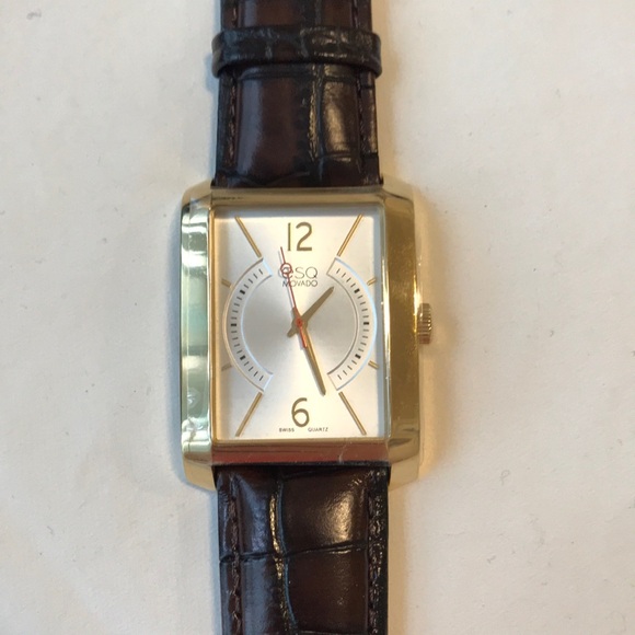 Movado Other - ESQ Movado Synthesis Gold-Tone Rectangular Watch with Brown Leather Strap